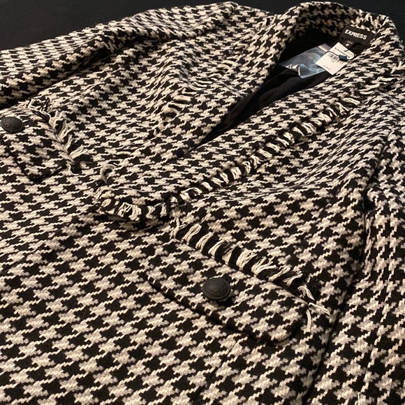 Express Houndstooth Frayed Trim Blazer, XS Petite - Picture 8 of 9